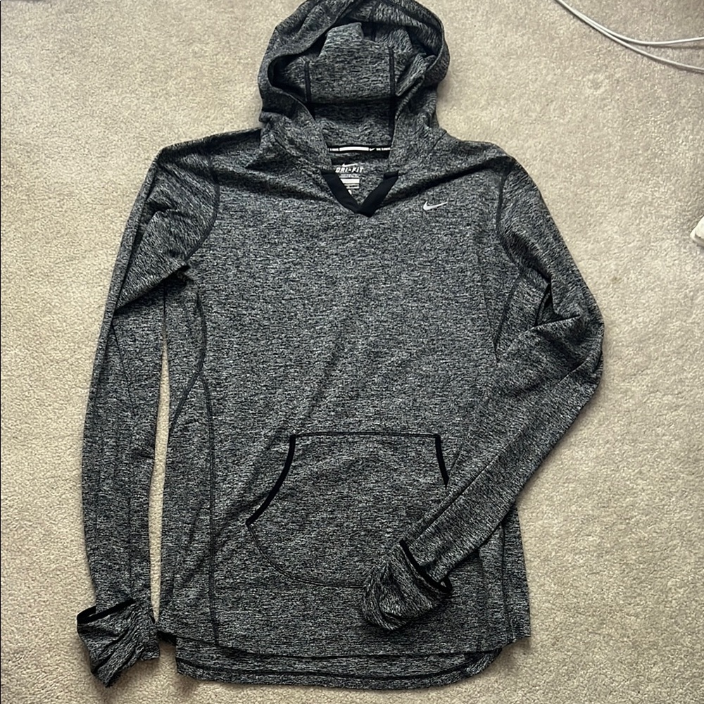 Nike Gray Heathered Running Long-sleeve with Hood